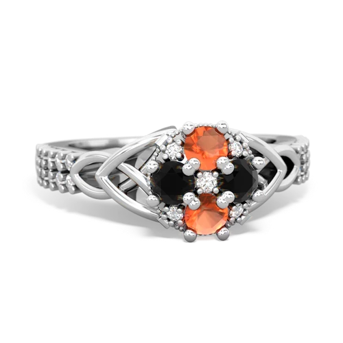 Fire Opal Genuine Fire Opal with Genuine Black Onyx Celtic Knot Engagement ring Ring