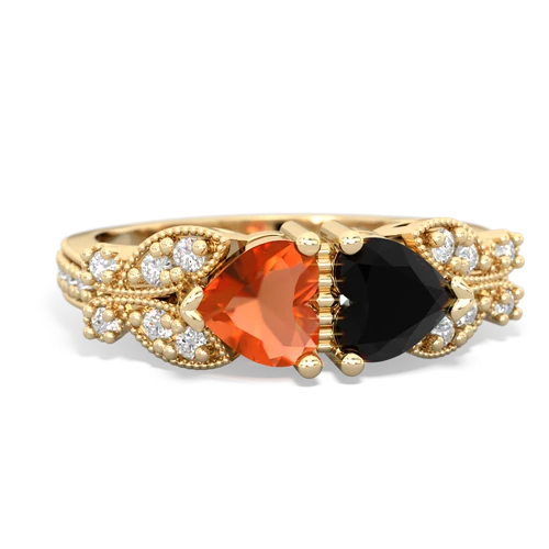 Fire Opal Genuine Fire Opal with Genuine Black Onyx Diamond Butterflies ring Ring