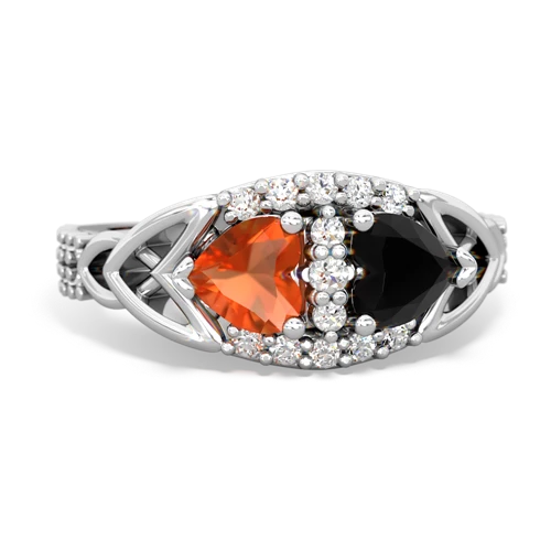 Fire Opal Genuine Fire Opal with Genuine Black Onyx Celtic Knot Engagement ring Ring