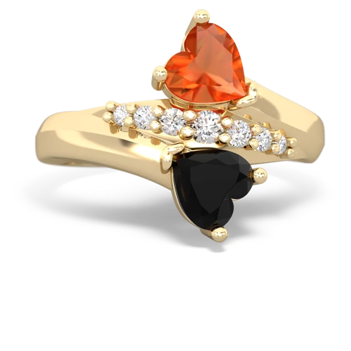 Fire Opal Genuine Fire Opal with Genuine Black Onyx Heart to Heart Bypass ring Ring
