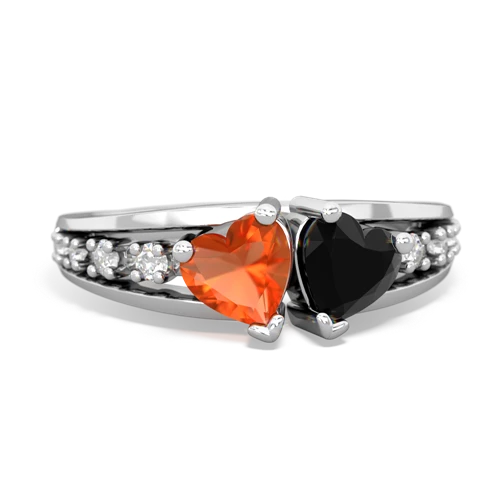 Fire Opal Genuine Fire Opal with Genuine Black Onyx Heart to Heart ring Ring