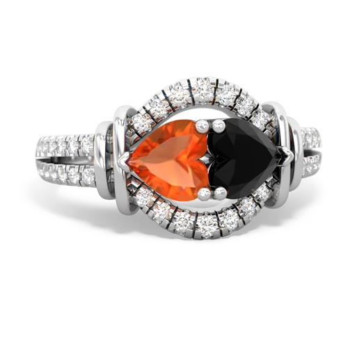 Fire Opal Genuine Fire Opal with Genuine Black Onyx Art-Deco Keepsake ring Ring