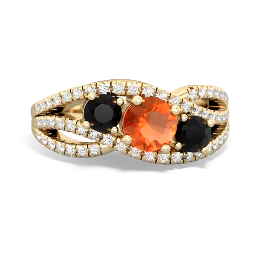 fire opal-onyx three stone pave ring