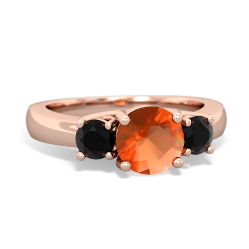 Fire Opal Genuine Fire Opal with Genuine Black Onyx and Genuine Opal Three Stone Trellis ring Ring