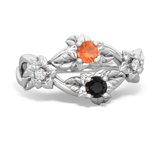 Fire Opal Genuine Fire Opal with Genuine Black Onyx Sparkling Bouquet ring Ring