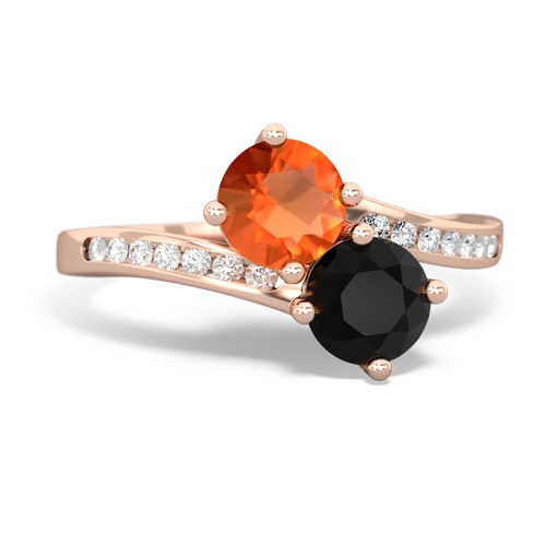 fire opal-onyx two stone channel ring