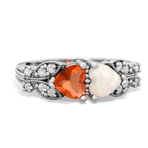 fire opal-opal keepsake butterfly ring
