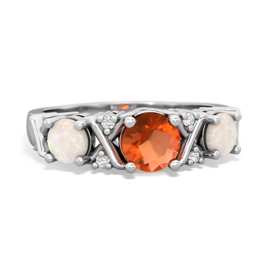 Fire Opal Genuine Fire Opal with Genuine Opal and Lab Created Sapphire Hugs and Kisses ring Ring