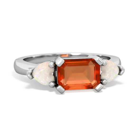 Fire Opal Genuine Fire Opal with Genuine Opal and Lab Created Sapphire Three Stone ring Ring