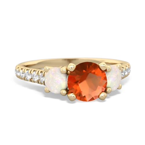Fire Opal Genuine Fire Opal with Genuine Opal and Lab Created Emerald Pave Trellis ring Ring