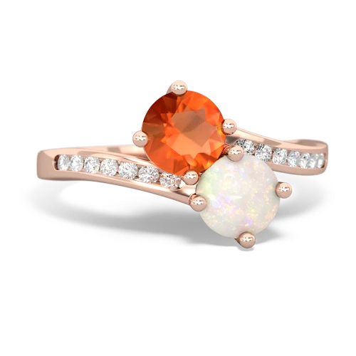 fire opal-opal two stone channel ring