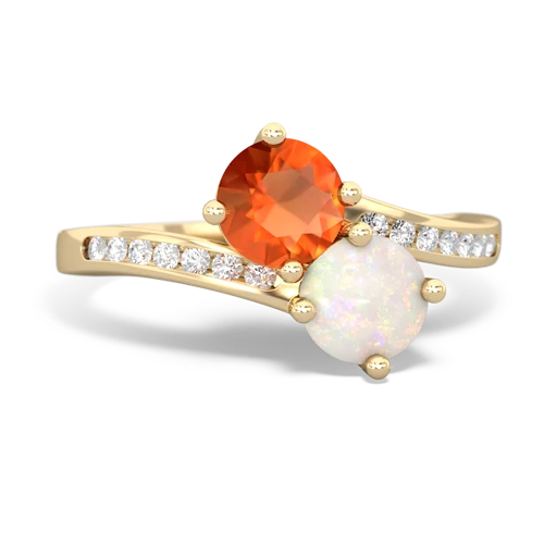 fire opal-opal two stone channel ring