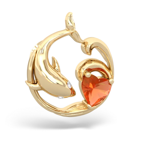 fire opal dolphin heart pendant