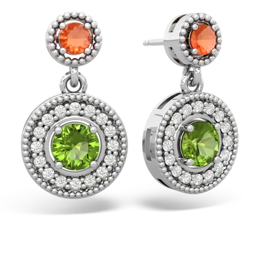 Fire Opal Genuine Fire Opal with Genuine Peridot Halo Dangle earrings Earrings