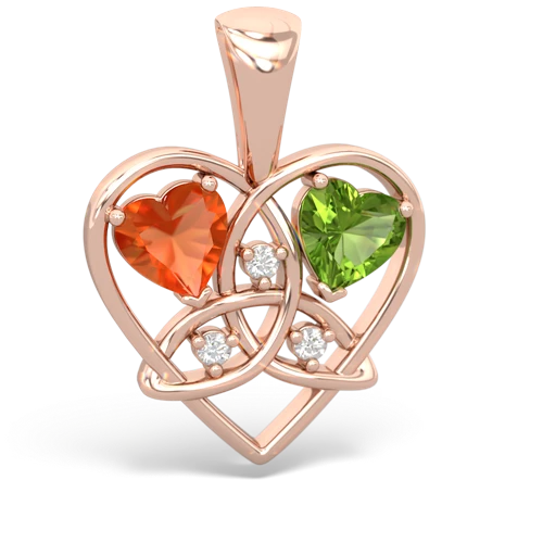 Fire Opal Genuine Fire Opal with Genuine Peridot Celtic Trinity Heart pendant Pendant