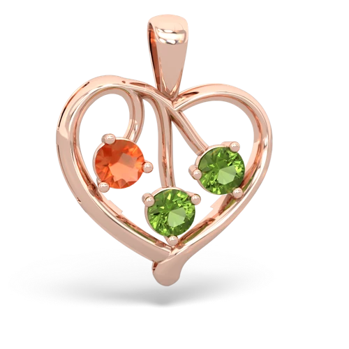 Fire Opal Genuine Fire Opal with Genuine Peridot and  Glowing Heart pendant Pendant