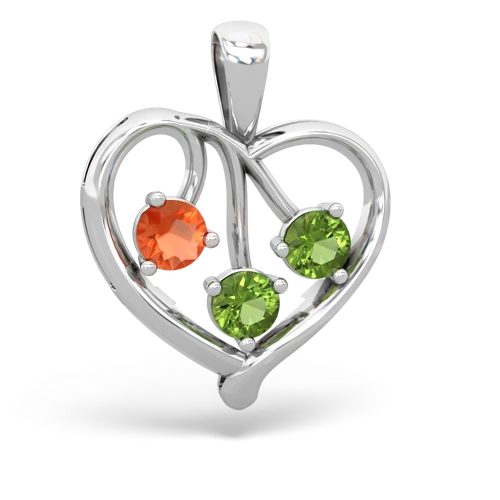 Fire Opal Genuine Fire Opal with Genuine Peridot and Lab Created Pink Sapphire Glowing Heart pendant Pendant