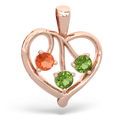 fire opal-peridot love heart pendant