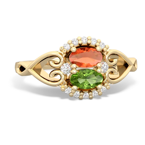 Fire Opal Genuine Fire Opal with Genuine Peridot Love Nest ring Ring