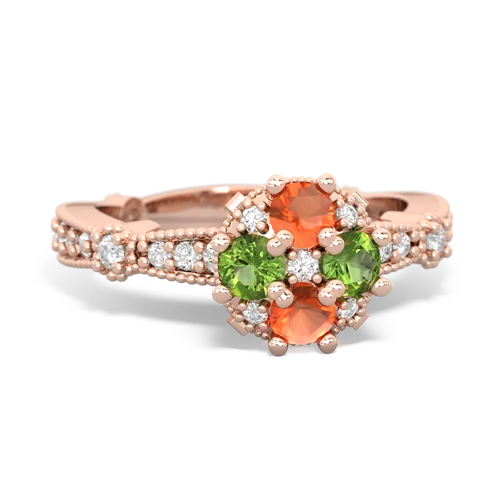 Fire Opal Genuine Fire Opal with Genuine Peridot Milgrain Antique Style ring Ring