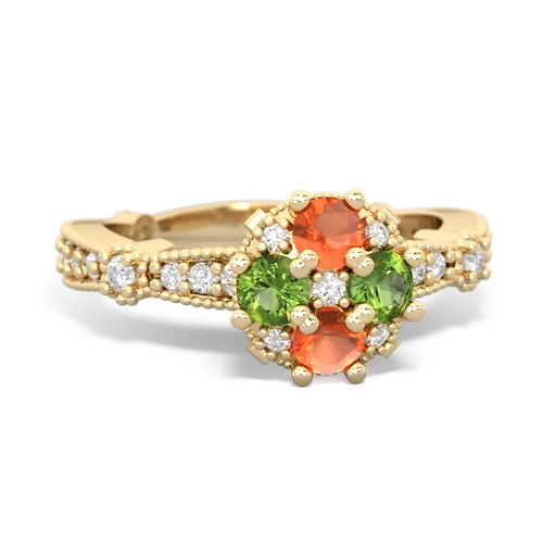 Fire Opal Genuine Fire Opal with Genuine Peridot Milgrain Antique Style ring Ring