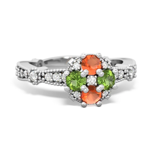 fire opal-peridot art deco engagement ring