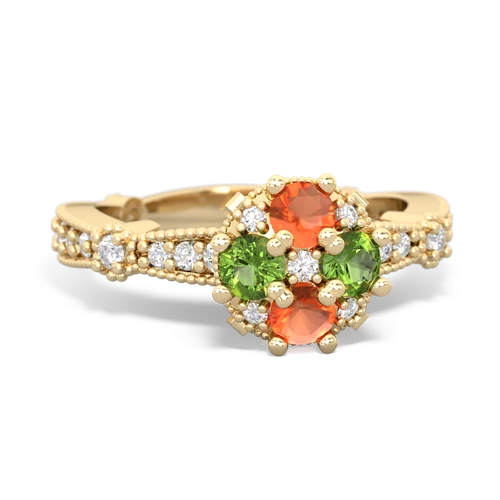 fire opal-peridot art deco engagement ring