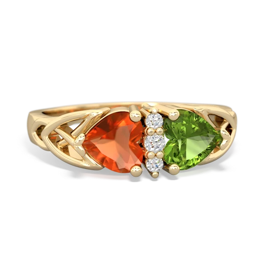 Fire Opal Genuine Fire Opal with Genuine Peridot Celtic Trinity Knot ring Ring
