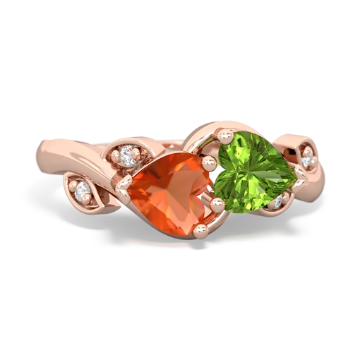 Fire Opal Genuine Fire Opal with Genuine Peridot Floral Elegance ring Ring