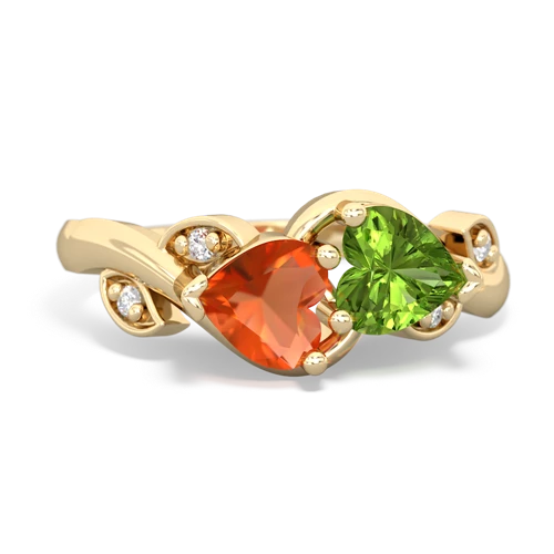Fire Opal Genuine Fire Opal with Genuine Peridot Floral Elegance ring Ring