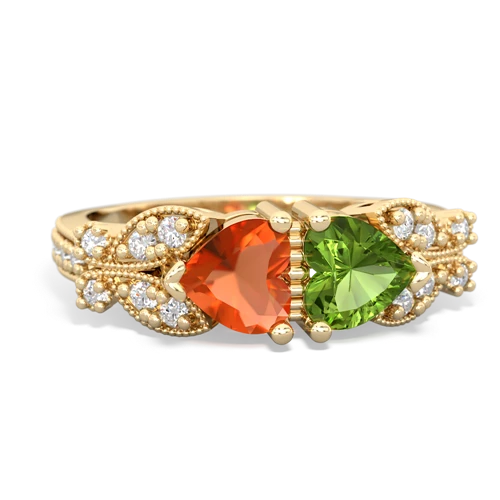 Fire Opal Genuine Fire Opal with Genuine Peridot Diamond Butterflies ring Ring