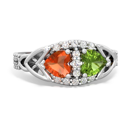 Fire Opal Genuine Fire Opal with Genuine Peridot Celtic Knot Engagement ring Ring