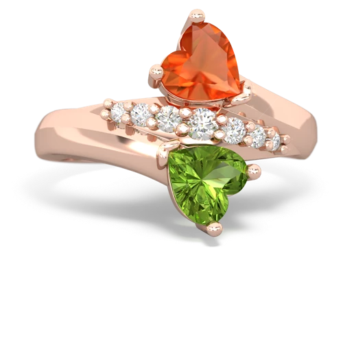 Fire Opal Genuine Fire Opal with Genuine Peridot Heart to Heart Bypass ring Ring