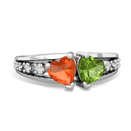 Fire Opal Genuine Fire Opal with Genuine Peridot Heart to Heart ring Ring