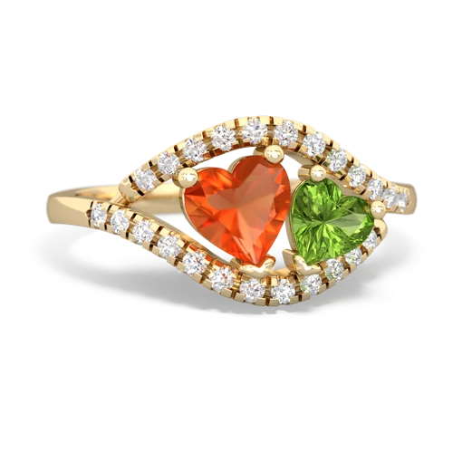 Fire Opal Genuine Fire Opal with Genuine Peridot Mother and Child ring Ring