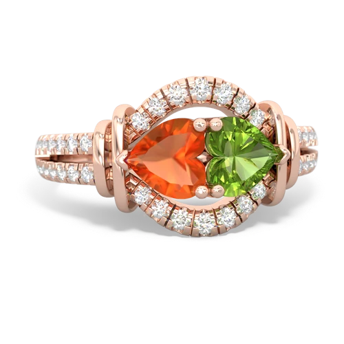 Fire Opal Genuine Fire Opal with Genuine Peridot Art-Deco Keepsake ring Ring