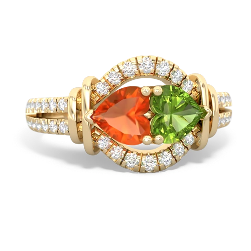 Fire Opal Genuine Fire Opal with Genuine Peridot Art-Deco Keepsake ring Ring