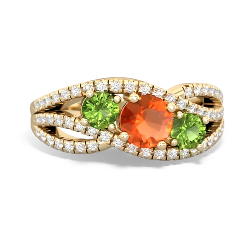 fire opal-peridot three stone pave ring