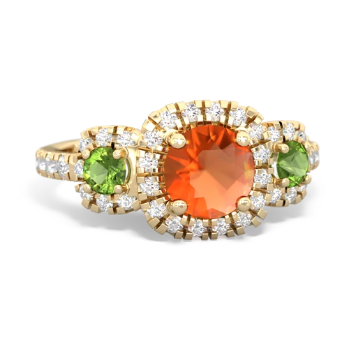 Fire Opal Genuine Fire Opal with Genuine Peridot and Lab Created Emerald Regal Halo ring Ring
