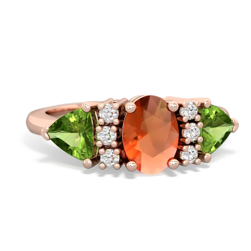 Fire Opal Genuine Fire Opal with Genuine Peridot and Genuine Amethyst Antique Style Three Stone ring Ring