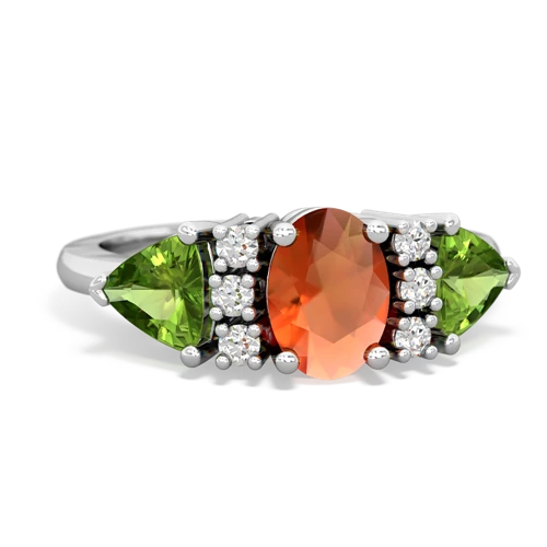 Fire Opal Genuine Fire Opal with Genuine Peridot and Genuine Tanzanite Antique Style Three Stone ring Ring