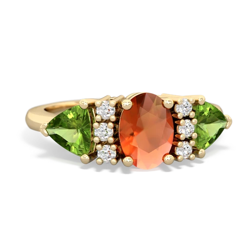 Fire Opal Genuine Fire Opal with Genuine Peridot and  Antique Style Three Stone ring Ring