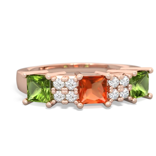 Fire Opal Genuine Fire Opal with Genuine Peridot and  Three Stone ring Ring