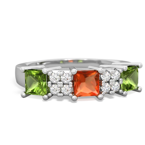 Fire Opal Genuine Fire Opal with Genuine Peridot and Genuine Fire Opal Three Stone ring Ring