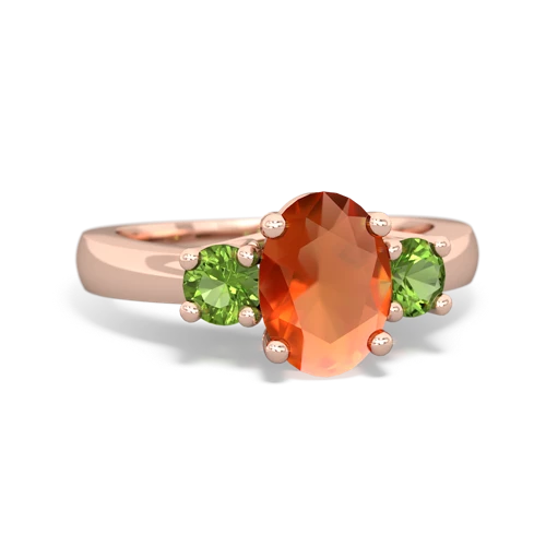 Fire Opal Genuine Fire Opal with Genuine Peridot Three Stone Trellis ring Ring