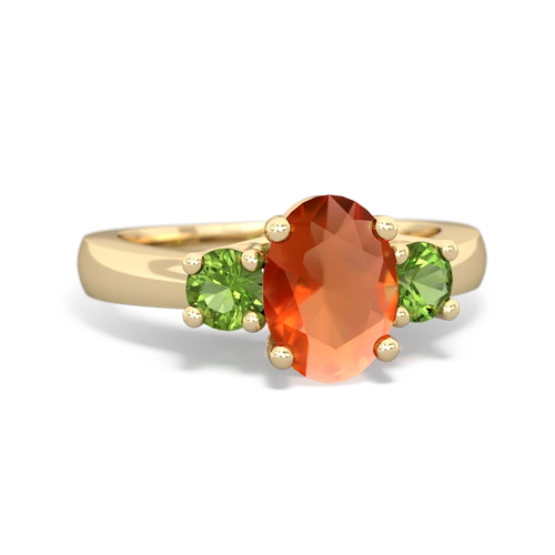 Fire Opal Genuine Fire Opal with Genuine Peridot Three Stone Trellis ring Ring