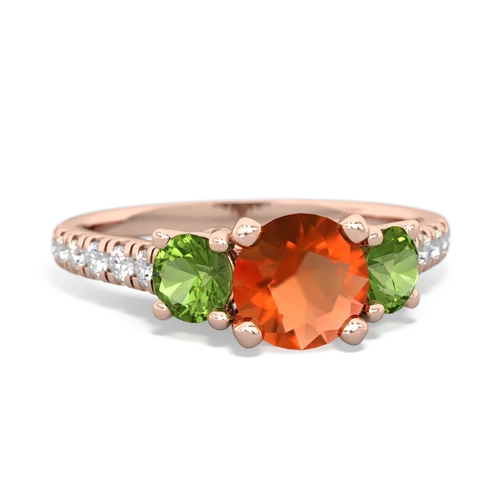 Fire Opal Genuine Fire Opal with Genuine Peridot and Lab Created Pink Sapphire Pave Trellis ring Ring