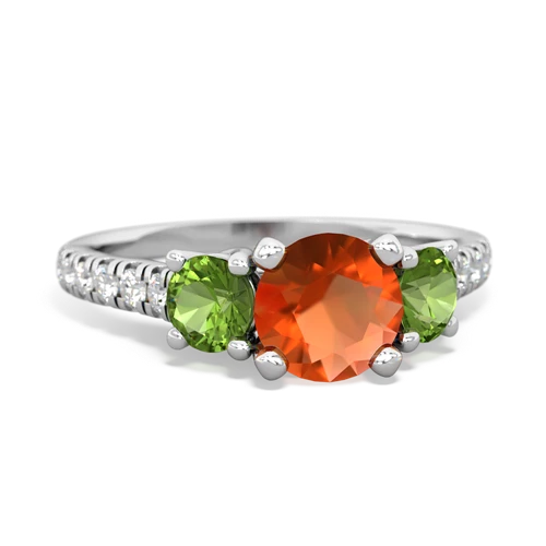 Fire Opal Genuine Fire Opal with Genuine Peridot and Genuine Tanzanite Pave Trellis ring Ring