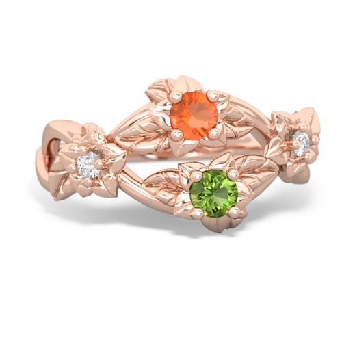 Fire Opal Genuine Fire Opal with Genuine Peridot Sparkling Bouquet ring Ring
