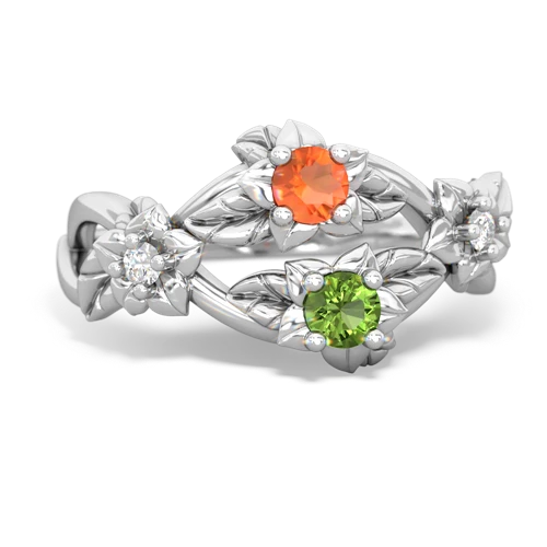 Fire Opal Genuine Fire Opal with Genuine Peridot Sparkling Bouquet ring Ring